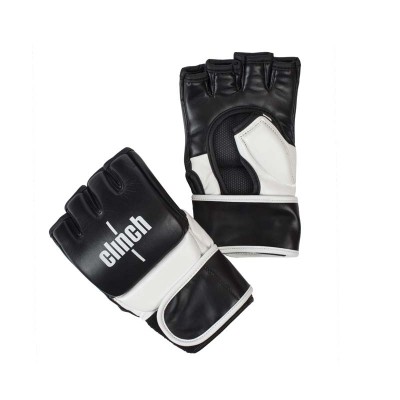 Перчатки ММА Clinch combat черно-белые (кожа) - Сайд-Степ магазин спортивной экипировки