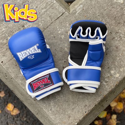 Детские ударно-захватные перчатки ММА Reyvel синие - Сайд-Степ магазин спортивной экипировки