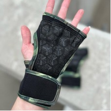 Неопреновые перчатки для зала зеленый камуфляж